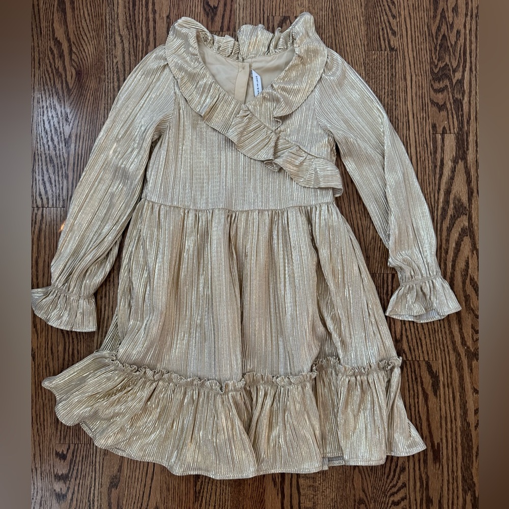 Janie and Jack Gold Lame Faux Wrap Dress Size 8